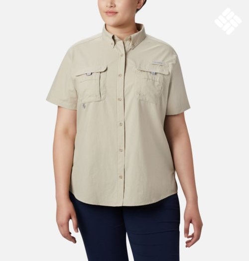 Women's Columbia PFG Bahama Short Sleeve Shirts Khaki | Plus Size CA-DC5L1